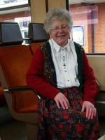 Gertrud on the train ride back (3:37 - 7:38 p.m.) from Wissembourg, France. The town commands the defile – a narrow pass or gorge – between the Vosges mountains and the Alsacian Rhine plain.